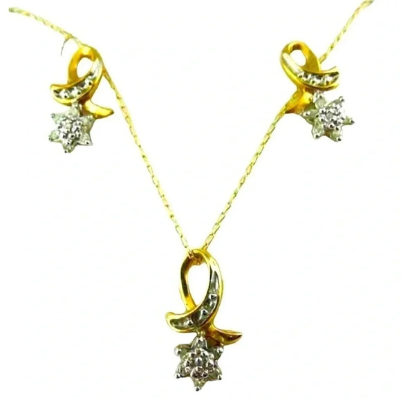 10K Solid Gold Diamonds Earrings & Necklace Set - Picture 1 of 5